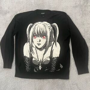 Hot Topic Death Note Misa Distressed Knit Sweater with Red Eye Accents
